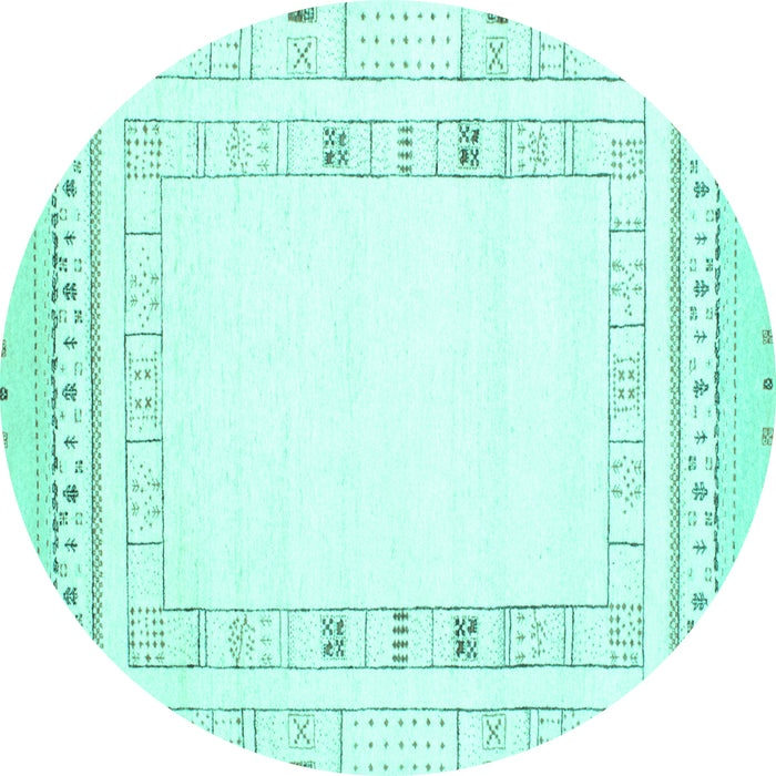 Round Machine Washable Solid Turquoise Modern Area Rugs, wshcon593turq