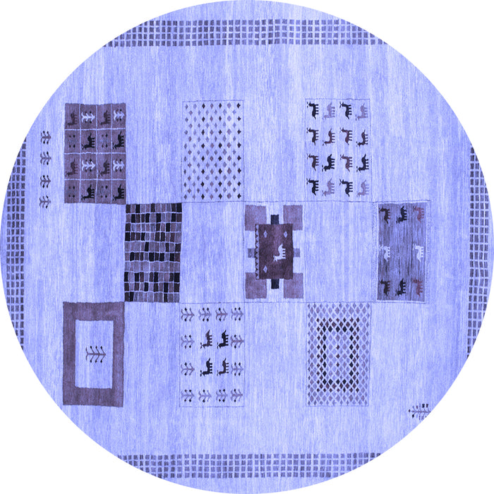 Round Abstract Blue Contemporary Rug, con594blu