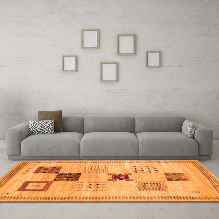 Machine Washable Abstract Orange Contemporary Area Rugs in a Living Room, wshcon594org