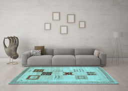 Machine Washable Abstract Light Blue Contemporary Rug in a Living Room, wshcon594lblu