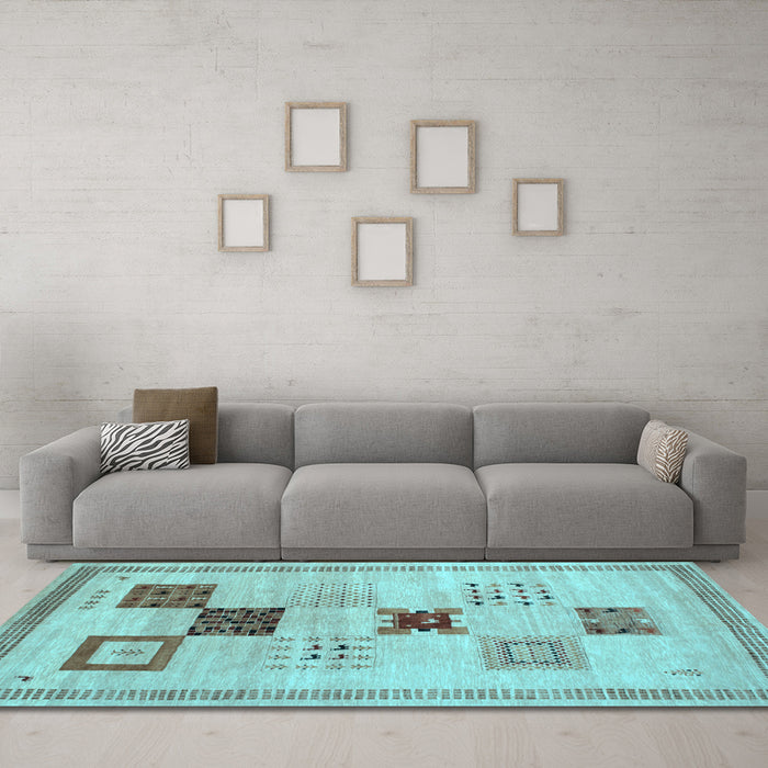 Machine Washable Abstract Light Blue Contemporary Rug in a Living Room, wshcon594lblu