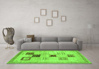 Machine Washable Abstract Green Contemporary Rug, wshcon594grn