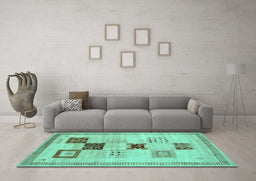 Machine Washable Abstract Turquoise Contemporary Area Rugs in a Living Room,, wshcon594turq