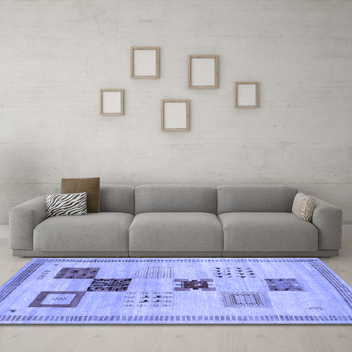 Machine Washable Abstract Blue Contemporary Rug in a Living Room, wshcon594blu