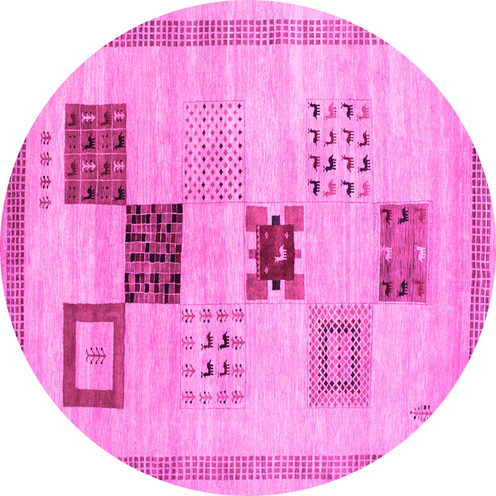 Round Machine Washable Abstract Pink Contemporary Rug, wshcon594pnk