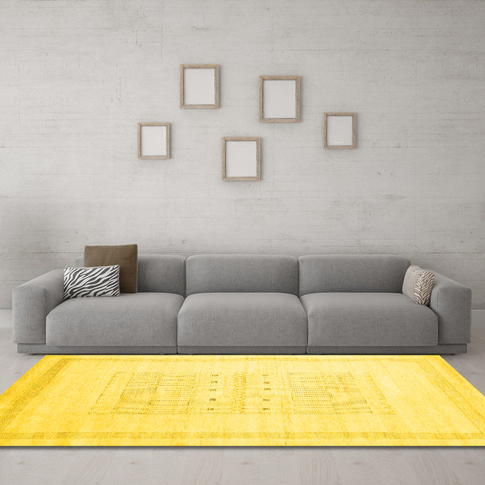 Machine Washable Solid Yellow Modern Rug in a Living Room, wshcon595yw