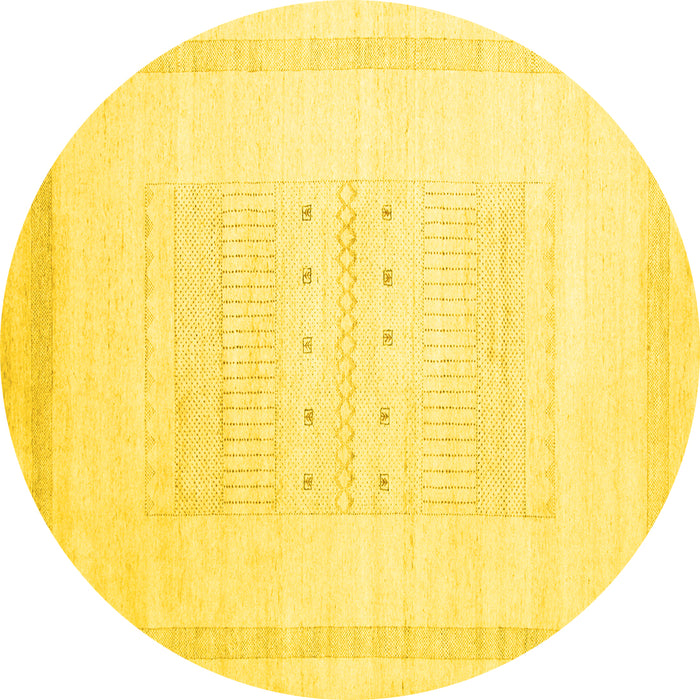 Round Machine Washable Solid Yellow Modern Rug, wshcon595yw