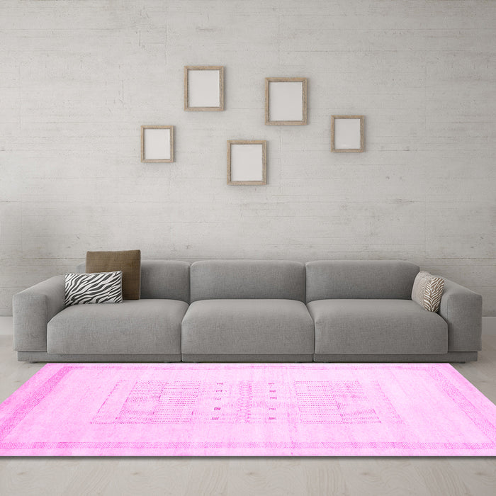 Machine Washable Solid Pink Modern Rug in a Living Room, wshcon595pnk