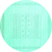 Round Machine Washable Solid Turquoise Modern Area Rugs, wshcon595turq