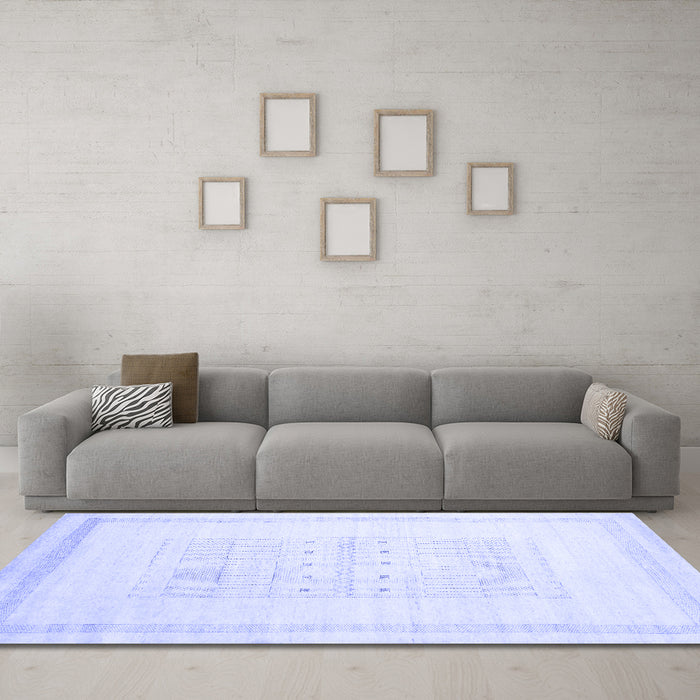 Machine Washable Solid Blue Modern Rug in a Living Room, wshcon595blu
