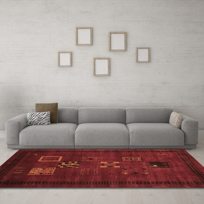 Machine Washable Abstract Brown Contemporary Rug in a Living Room,, wshcon596brn