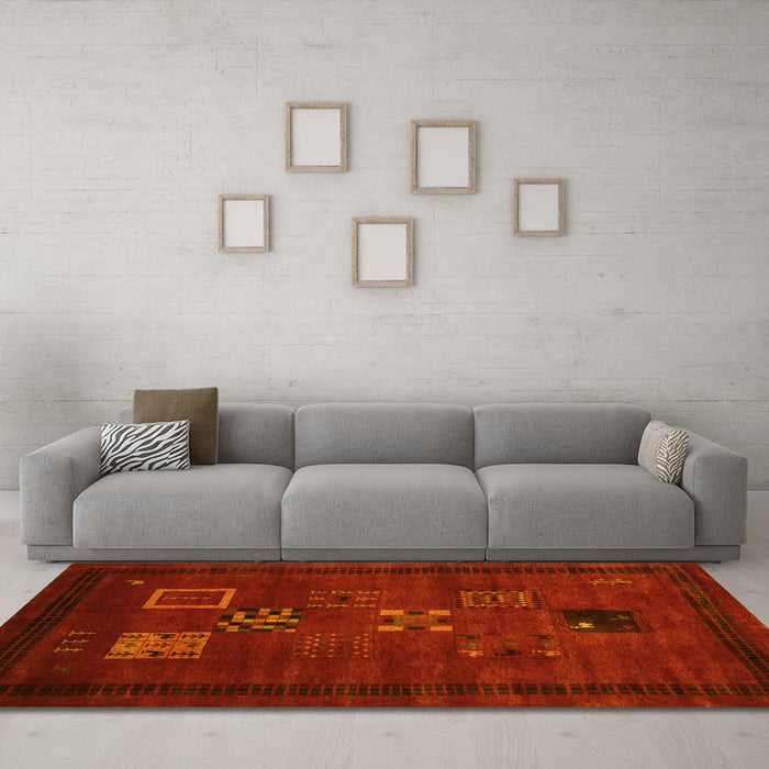 Machine Washable Abstract Yellow Contemporary Rug in a Living Room, wshcon596yw