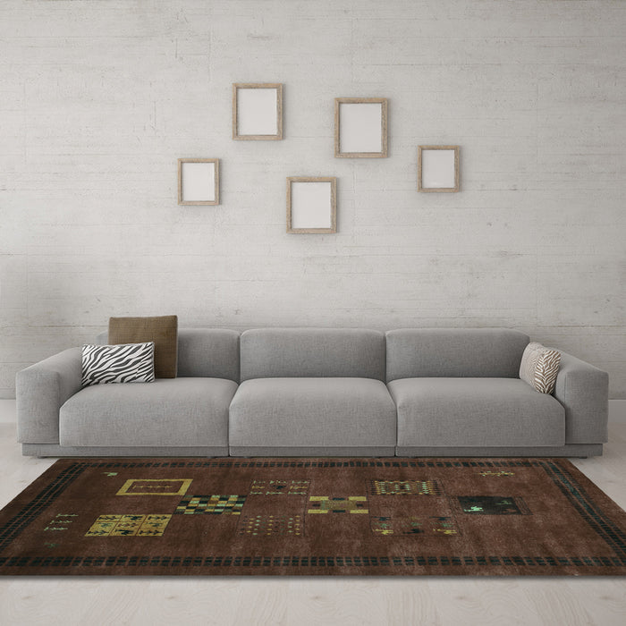 Machine Washable Abstract Turquoise Contemporary Area Rugs in a Living Room,, wshcon596turq