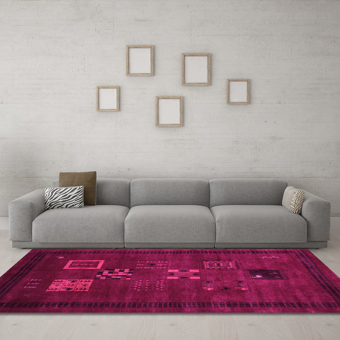 Machine Washable Abstract Pink Contemporary Rug in a Living Room, wshcon596pnk