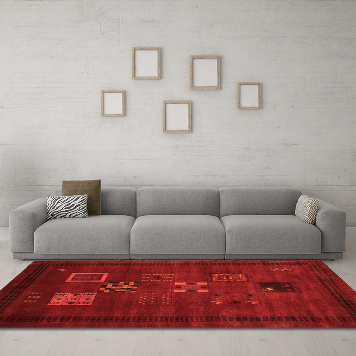 Machine Washable Abstract Orange Contemporary Area Rugs in a Living Room, wshcon596org