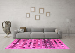Machine Washable Abstract Pink Contemporary Rug in a Living Room, wshcon597pnk