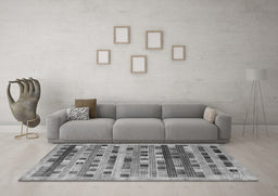 Machine Washable Abstract Gray Contemporary Rug in a Living Room,, wshcon597gry