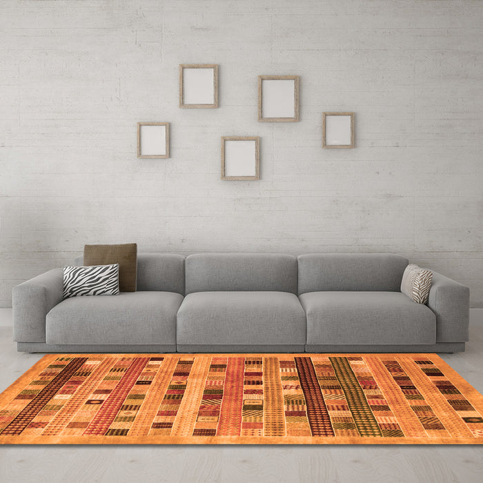 Machine Washable Abstract Orange Contemporary Area Rugs in a Living Room, wshcon597org