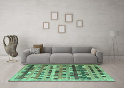 Machine Washable Abstract Turquoise Contemporary Area Rugs in a Living Room,, wshcon597turq