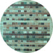 Round Abstract Light Blue Contemporary Rug, con597lblu