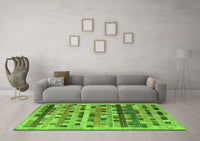 Machine Washable Abstract Green Contemporary Rug, wshcon597grn