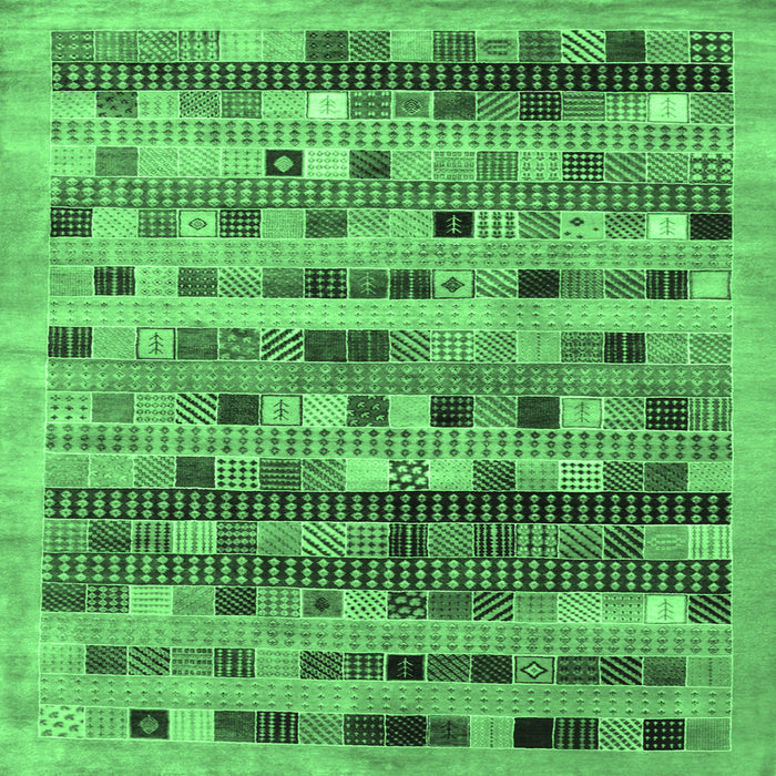 Square Machine Washable Abstract Emerald Green Contemporary Area Rugs, wshcon597emgrn