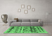 Machine Washable Abstract Emerald Green Contemporary Area Rugs in a Living Room,, wshcon597emgrn