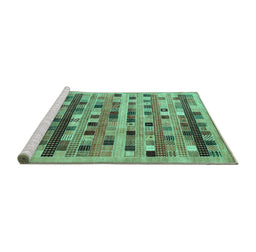 Sideview of Machine Washable Abstract Turquoise Contemporary Area Rugs, wshcon597turq