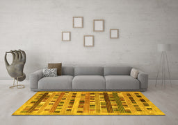 Machine Washable Abstract Yellow Contemporary Rug in a Living Room, wshcon597yw