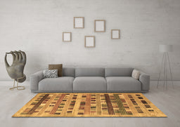 Machine Washable Abstract Brown Contemporary Rug in a Living Room,, wshcon597brn