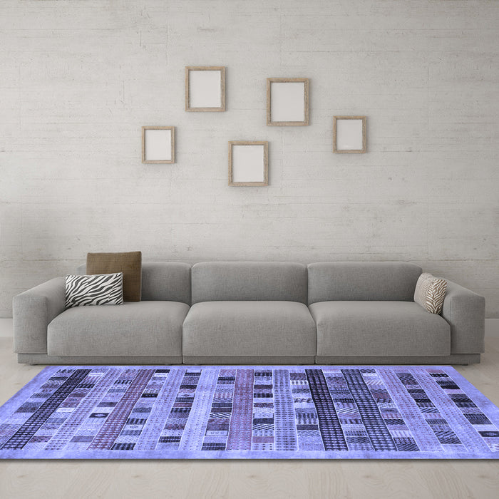 Machine Washable Abstract Blue Contemporary Rug in a Living Room, wshcon597blu