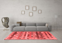 Machine Washable Abstract Red Contemporary Rug, wshcon597red