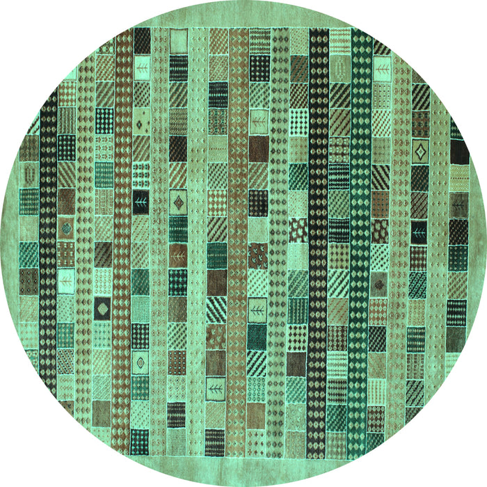 Round Abstract Turquoise Contemporary Rug, con597turq