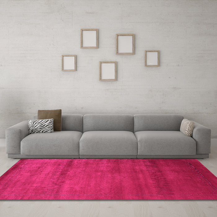 Machine Washable Abstract Pink Contemporary Rug in a Living Room, wshcon598pnk