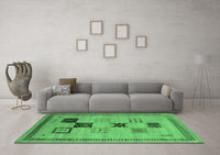 Machine Washable Abstract Emerald Green Contemporary Rug, wshcon599emgrn