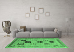 Machine Washable Abstract Emerald Green Contemporary Area Rugs in a Living Room,, wshcon599emgrn