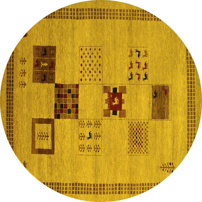 Round Abstract Yellow Contemporary Rug, con599yw