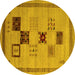 Round Abstract Yellow Contemporary Rug, con599yw