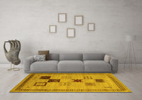 Machine Washable Abstract Yellow Contemporary Rug, wshcon599yw