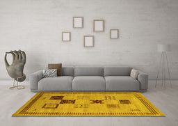 Machine Washable Abstract Yellow Contemporary Rug in a Living Room, wshcon599yw