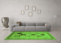 Machine Washable Abstract Green Contemporary Rug, wshcon599grn