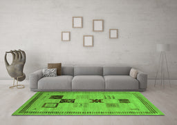 Machine Washable Abstract Green Contemporary Area Rugs in a Living Room,, wshcon599grn