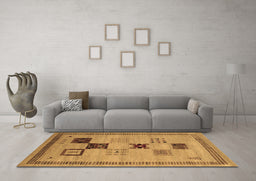 Machine Washable Abstract Brown Contemporary Rug in a Living Room,, wshcon599brn