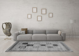 Machine Washable Abstract Gray Contemporary Rug in a Living Room,, wshcon599gry