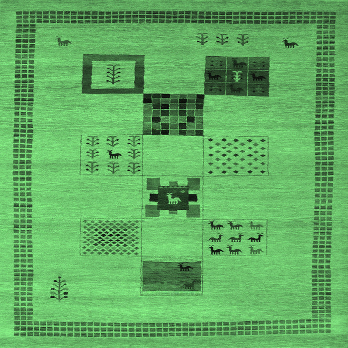 Square Machine Washable Abstract Emerald Green Contemporary Area Rugs, wshcon599emgrn