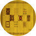 Round Machine Washable Abstract Yellow Contemporary Rug, wshcon599yw
