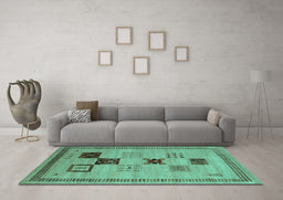 Machine Washable Abstract Turquoise Contemporary Area Rugs in a Living Room,, wshcon599turq
