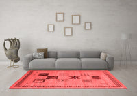 Machine Washable Abstract Red Contemporary Rug, wshcon599red