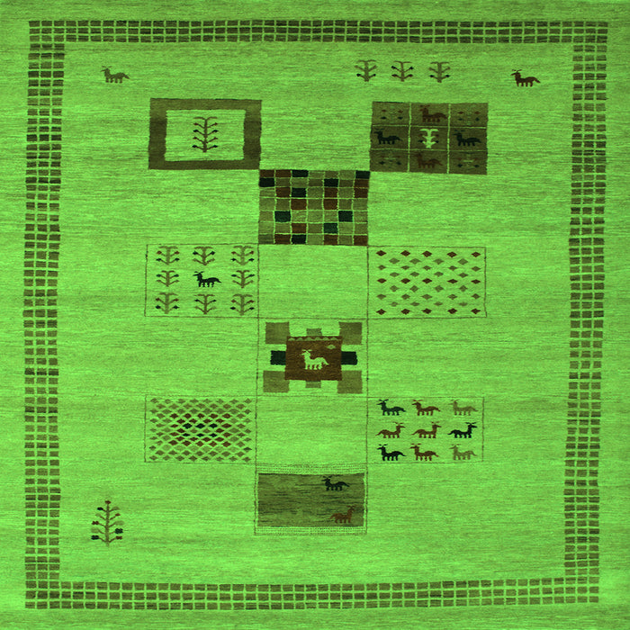 Round Machine Washable Abstract Green Contemporary Area Rugs, wshcon599grn