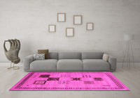 Machine Washable Abstract Pink Contemporary Rug, wshcon599pnk